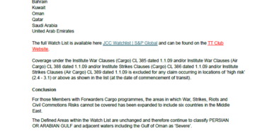 Cargo - War risk exclusions circular