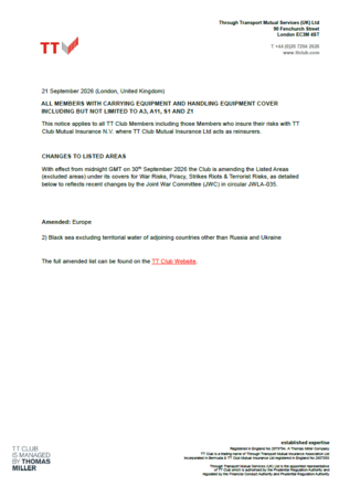 War risk exclusions circular - September 2026
