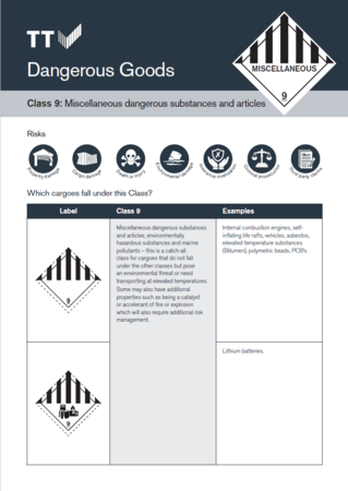 Dangerous goods quick reference guide - Class 9: Miscellaneous dangerous substances and articles