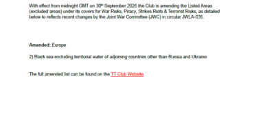 War risk exclusions circular - September 2026