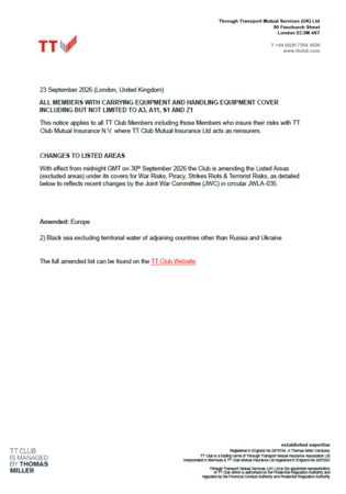 War risk exclusions circular - September 2026