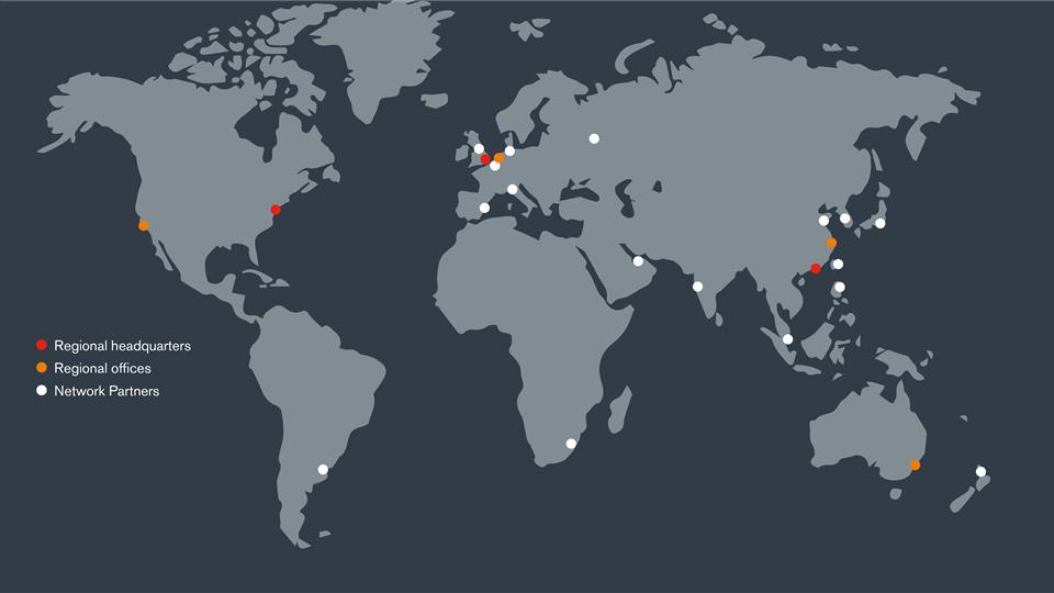 World map showing office locations