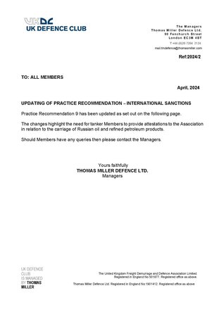 Updating of Practice Recommendation - International Sanctions