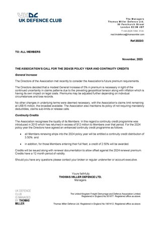 General Increase and Continuity Credits - November, 2023