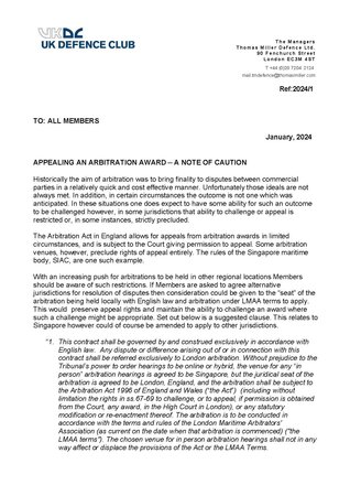 Appealing an Arbitration Award - A Note of Caution - January, 2024